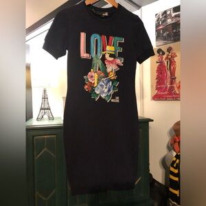 Love Moschino Navy Dress with Floral Graphic